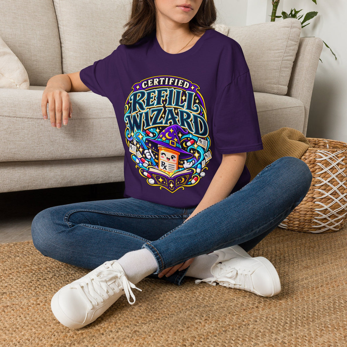 Certified Refill Wizard T-Shirt — Colorful Pharmacy/Tech Geek Graphic Tee