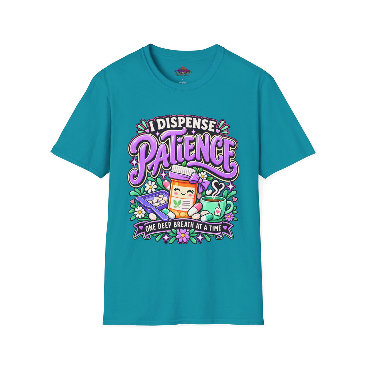 Patience Dispenser T-Shirt — “I Dispense Patience” Cute Pharmacy Cartoon Tee