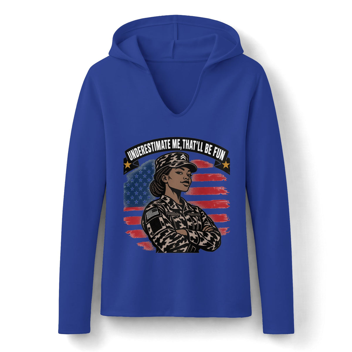 Women's Military Pride Long Sleeve Hoodie — "Underestimate Me, That'll Be Fun"