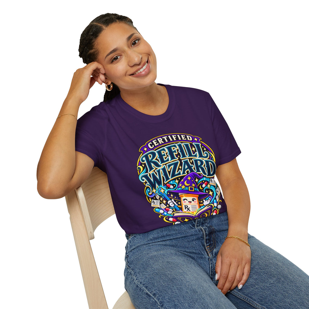 Certified Refill Wizard T-Shirt — Colorful Pharmacy/Tech Geek Graphic Tee