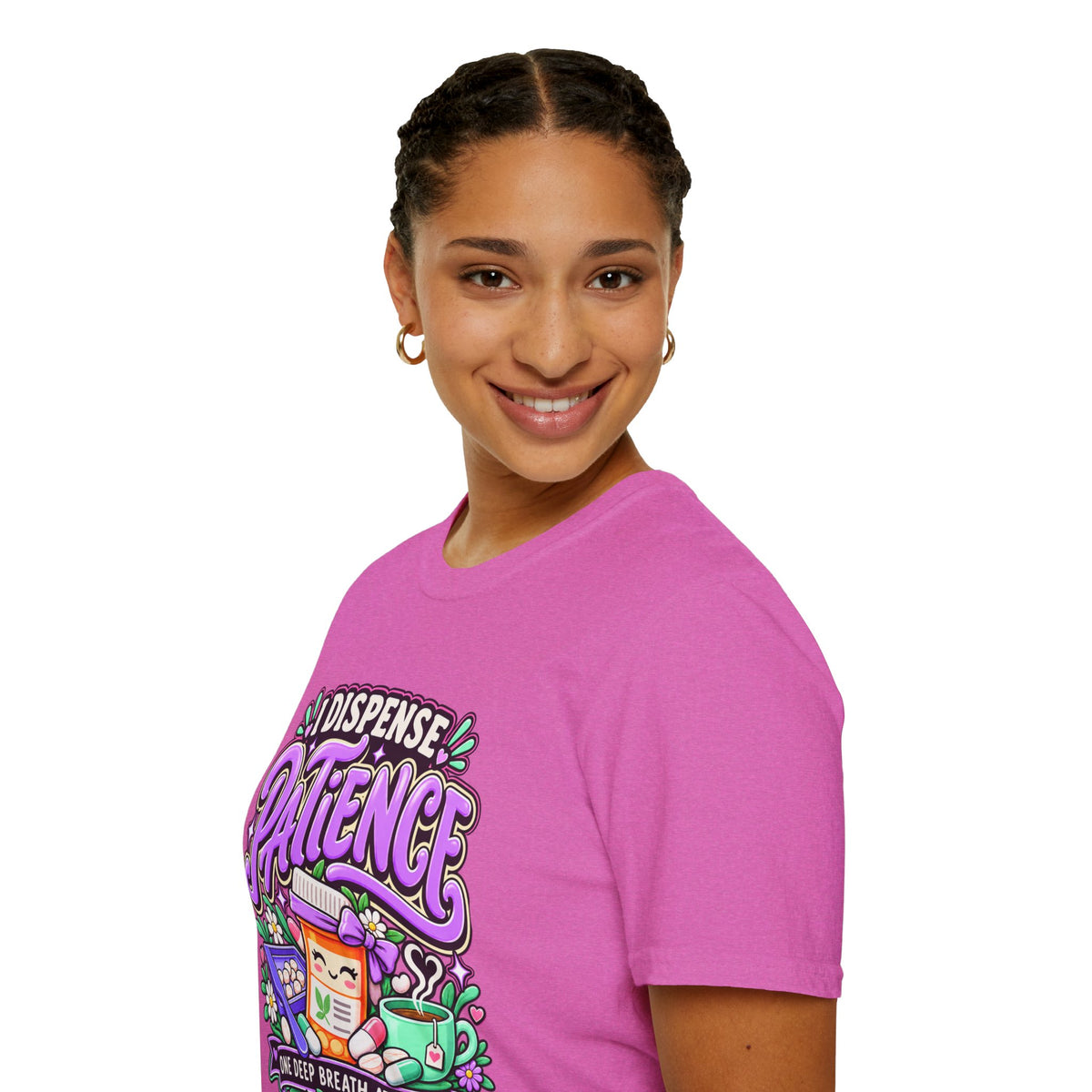 Patience Dispenser T-Shirt — “I Dispense Patience” Cute Pharmacy Cartoon Tee