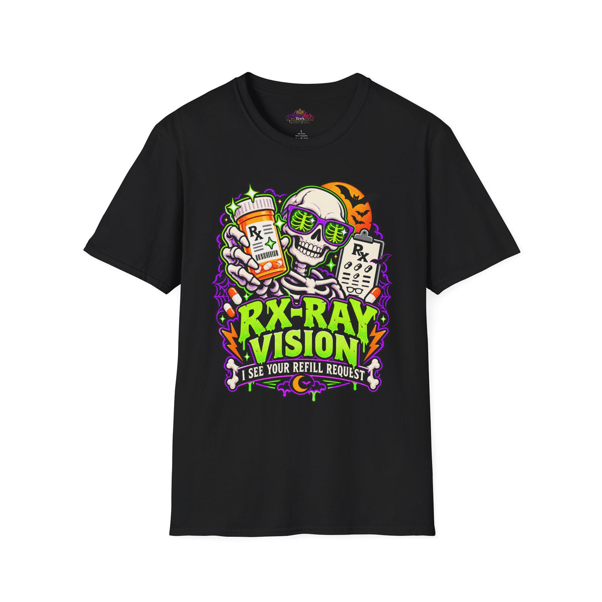 Rx-Ray Vision T-Shirt — Pharmacist Halloween Skull Prescription Tee