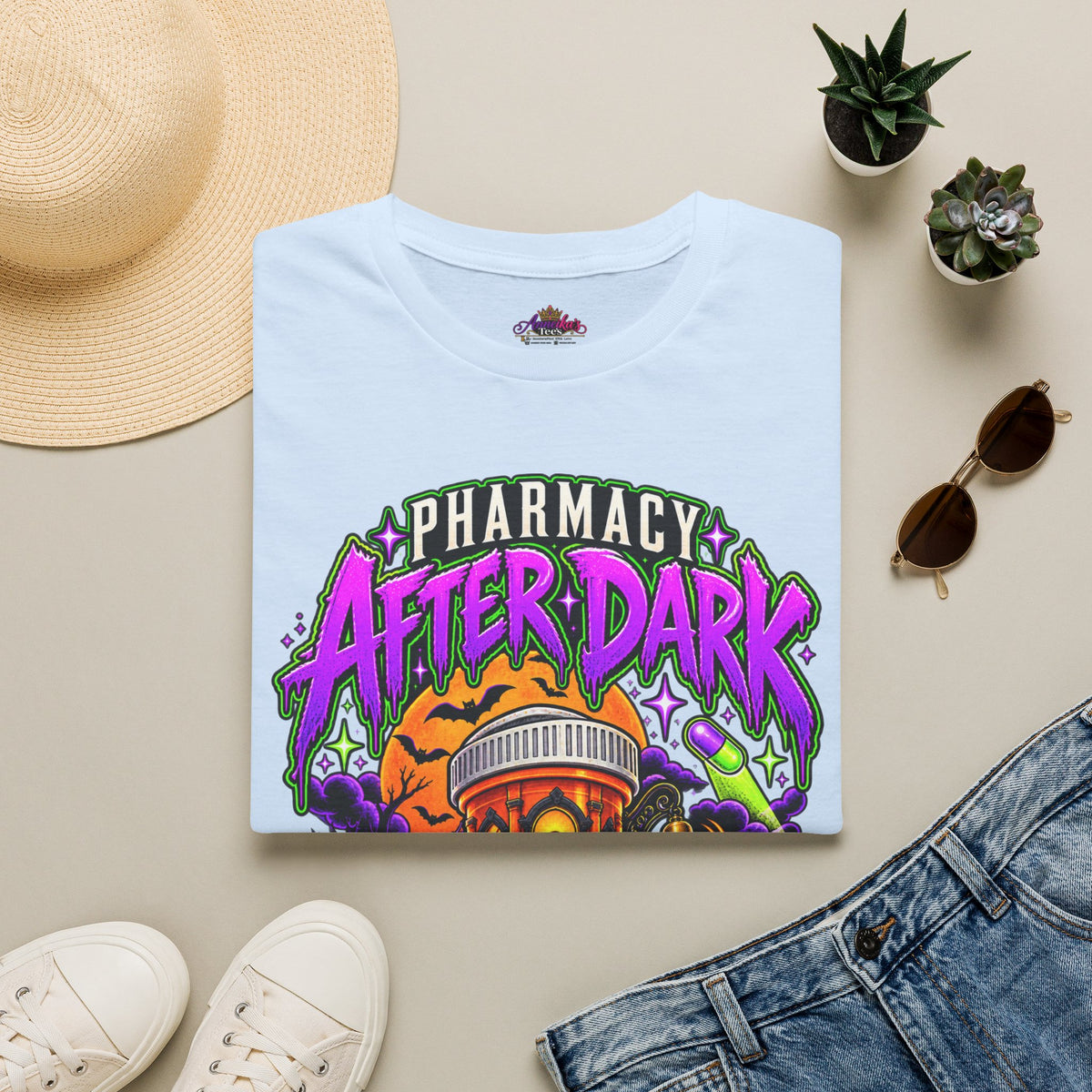 Pharmacy After Dark T-Shirt — 'The Refills Never Sleep' Halloween Pharmacy Tee