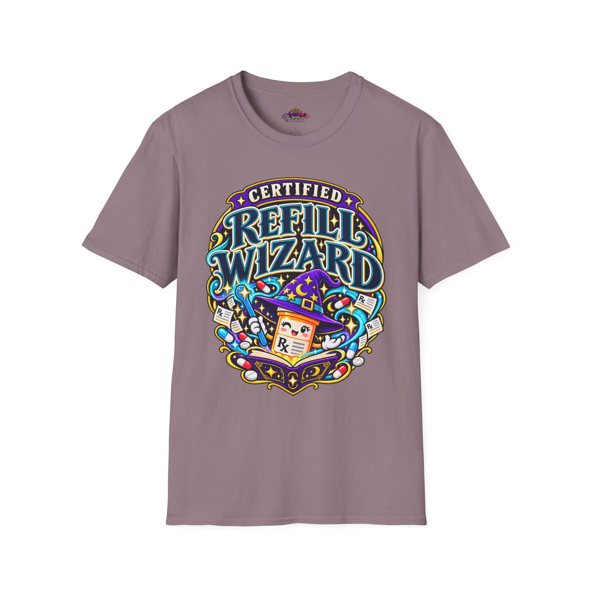 Certified Refill Wizard T-Shirt — Colorful Pharmacy/Tech Geek Graphic Tee
