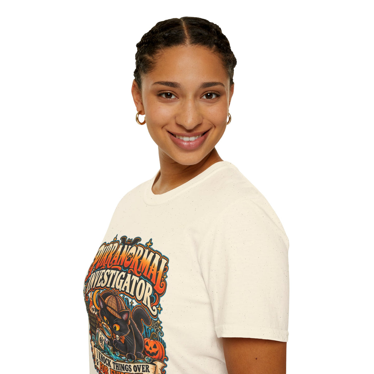 Purranormal Investigator T-Shirt — Funny Halloween Cat Tee (“I Knock Things Over for Evidence”)