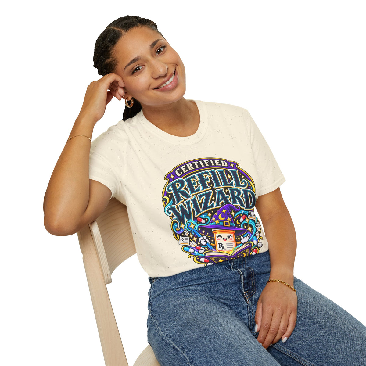Certified Refill Wizard T-Shirt — Colorful Pharmacy/Tech Geek Graphic Tee
