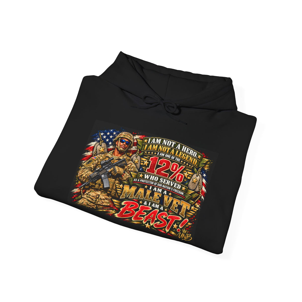Black Veteran Beast Hoodie – Patriotic Military Graphic Pullover (The 12% Who Served)
