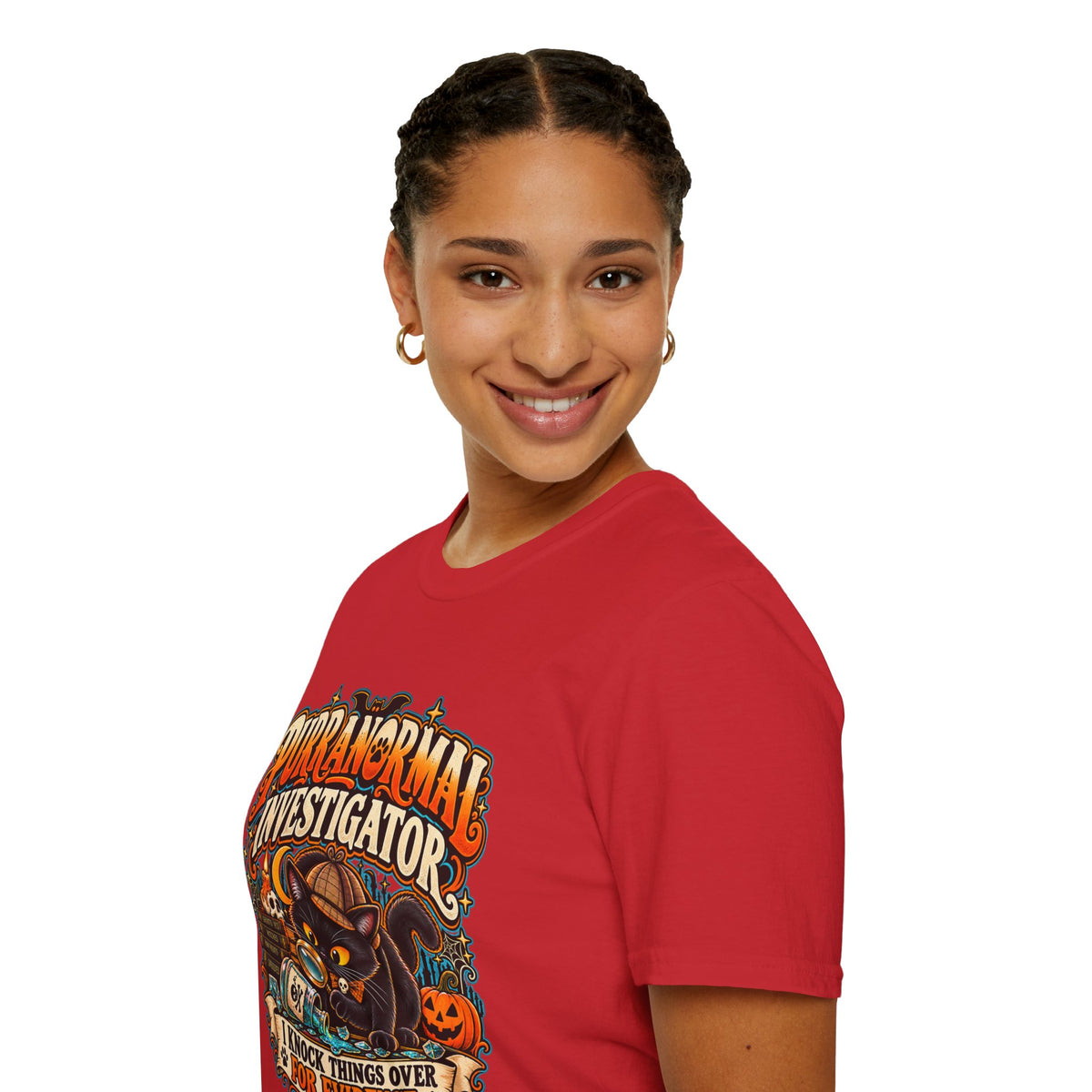 Purranormal Investigator T-Shirt — Funny Halloween Cat Tee (“I Knock Things Over for Evidence”)