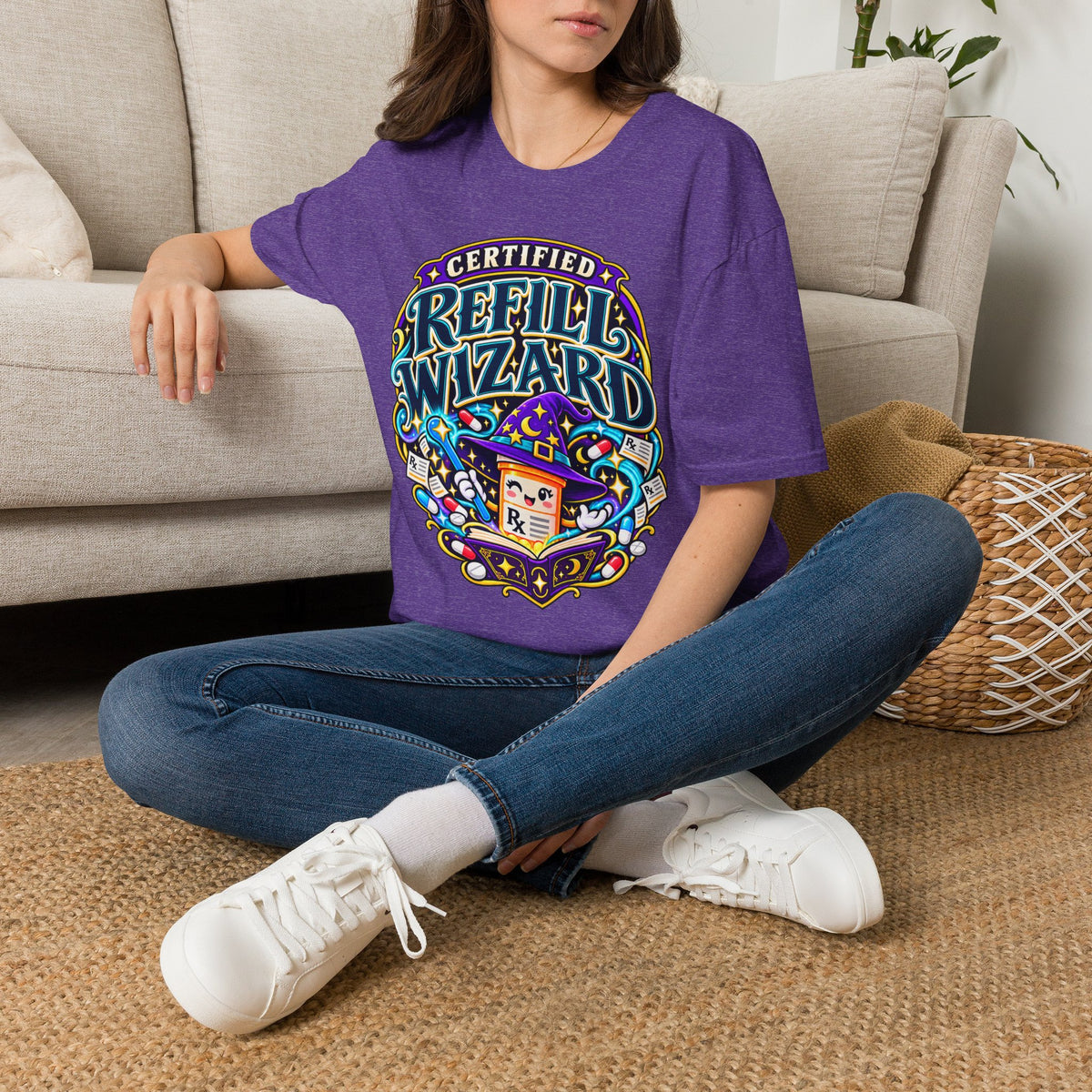 Certified Refill Wizard T-Shirt — Colorful Pharmacy/Tech Geek Graphic Tee