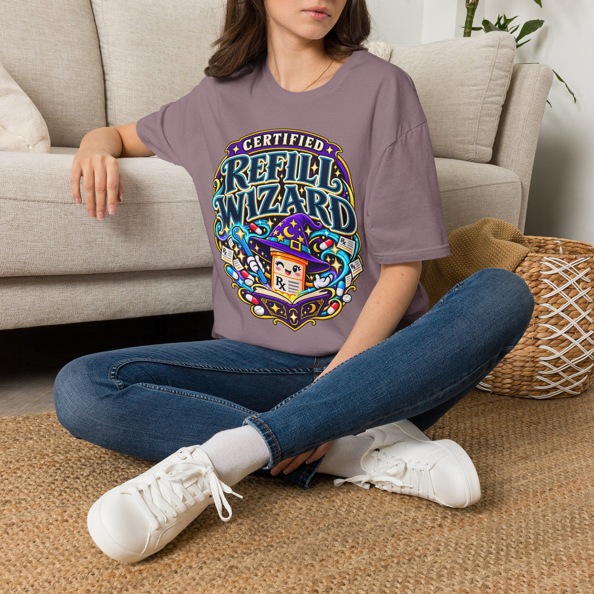 Certified Refill Wizard T-Shirt — Colorful Pharmacy/Tech Geek Graphic Tee