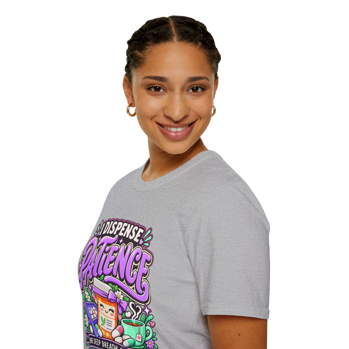 Patience Dispenser T-Shirt — “I Dispense Patience” Cute Pharmacy Cartoon Tee