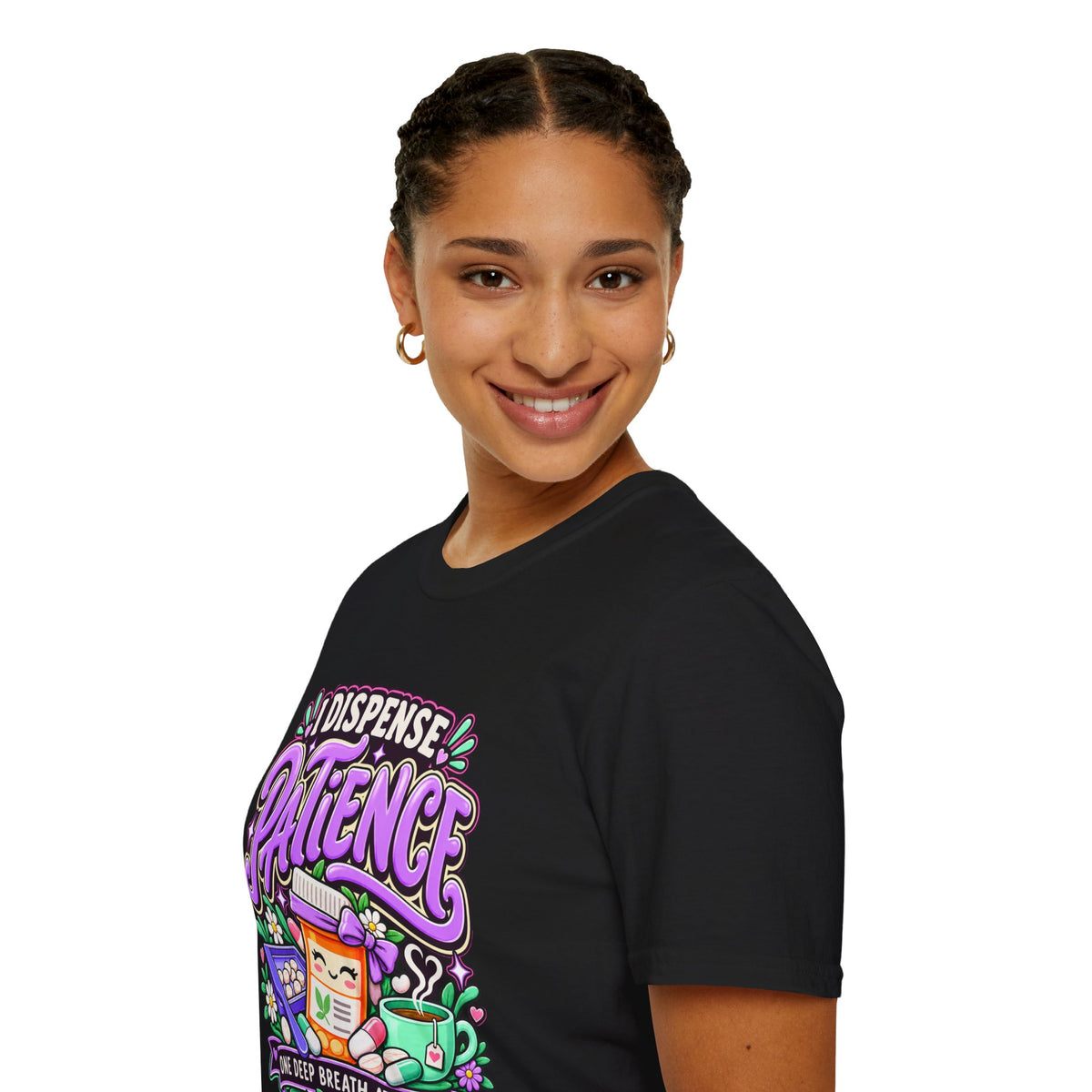 Patience Dispenser T-Shirt — “I Dispense Patience” Cute Pharmacy Cartoon Tee