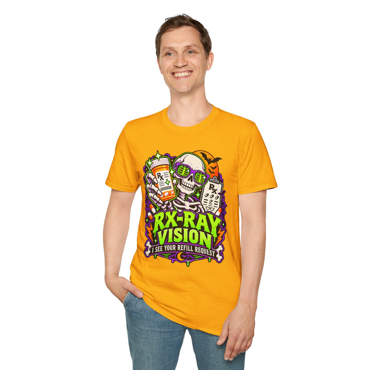 Rx-Ray Vision T-Shirt — Pharmacist Halloween Skull Prescription Tee