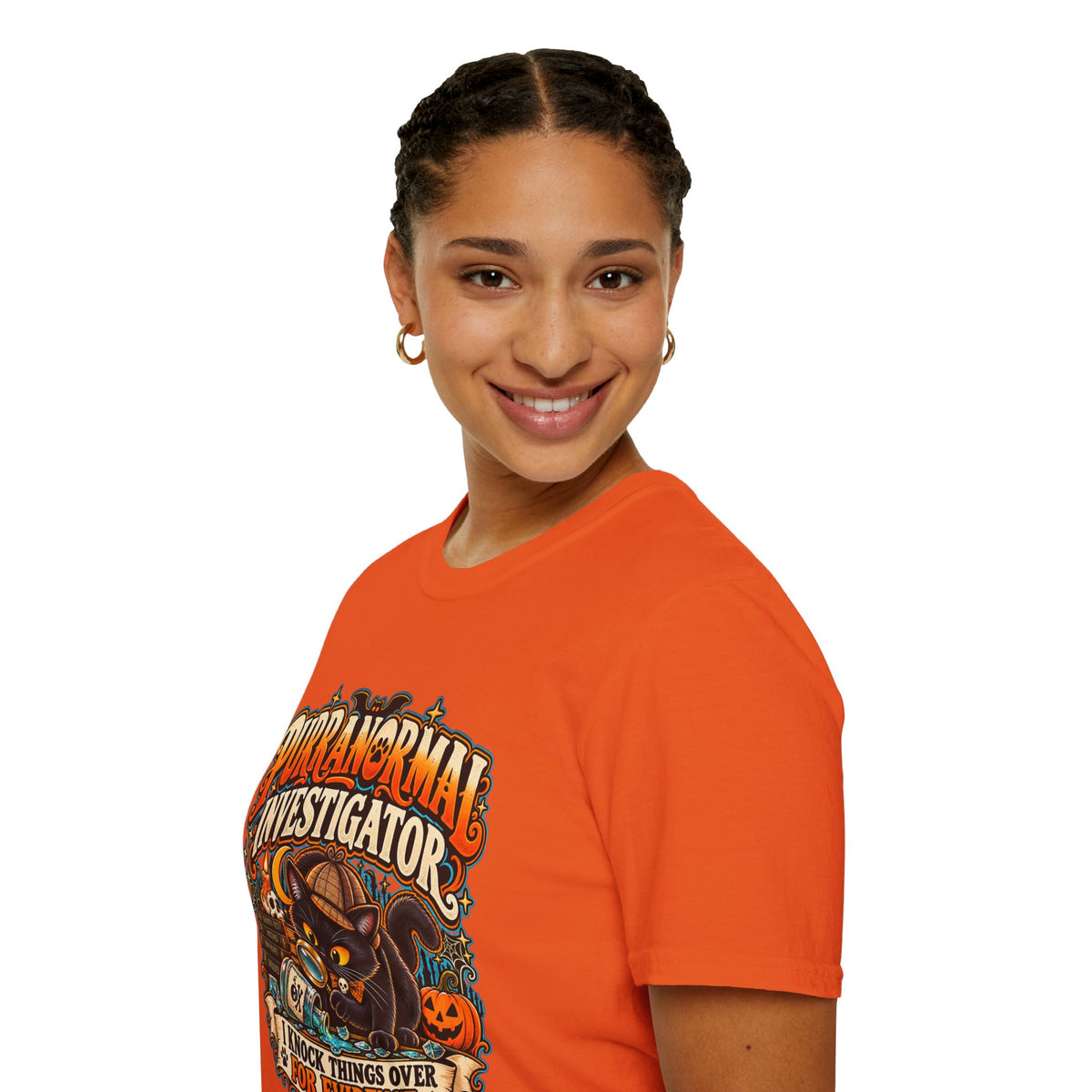 Purranormal Investigator T-Shirt — Funny Halloween Cat Tee (“I Knock Things Over for Evidence”)