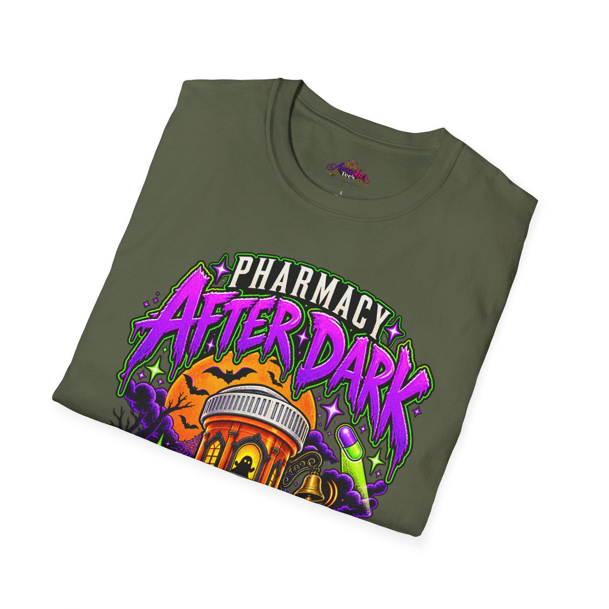 Pharmacy After Dark T-Shirt — 'The Refills Never Sleep' Halloween Pharmacy Tee