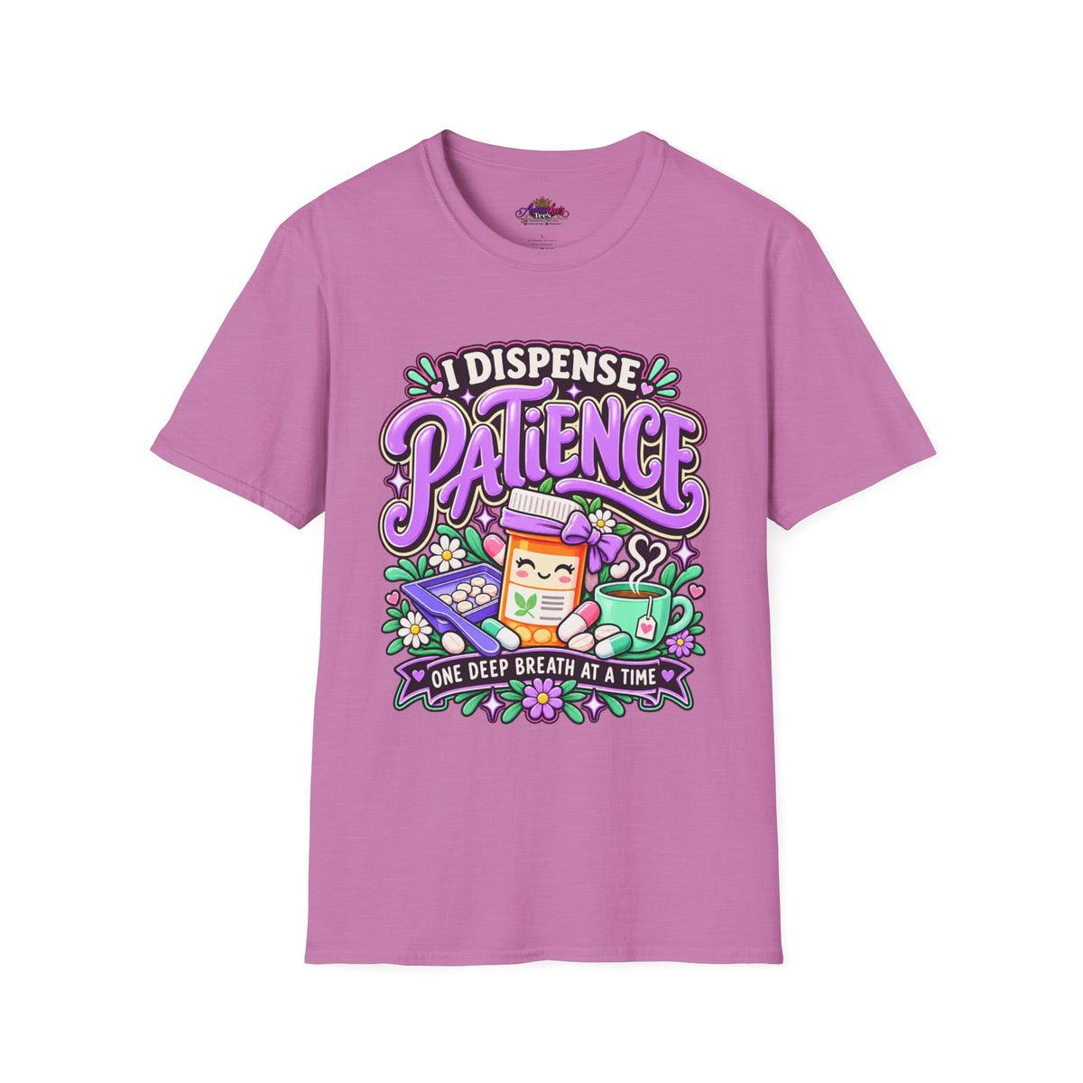 Patience Dispenser T-Shirt — “I Dispense Patience” Cute Pharmacy Cartoon Tee