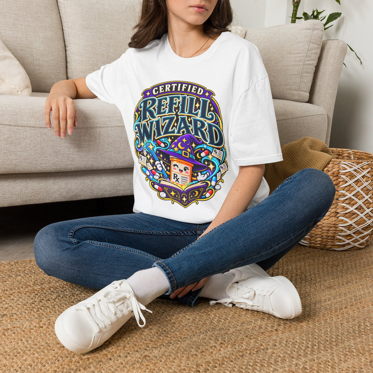 Certified Refill Wizard T-Shirt — Colorful Pharmacy/Tech Geek Graphic Tee
