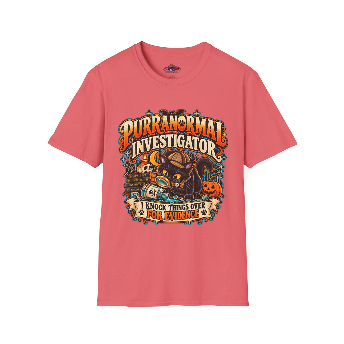 Purranormal Investigator T-Shirt — Funny Halloween Cat Tee (“I Knock Things Over for Evidence”)