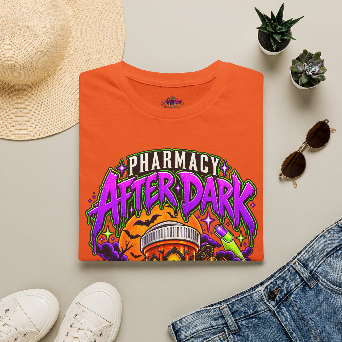Pharmacy After Dark T-Shirt — 'The Refills Never Sleep' Halloween Pharmacy Tee