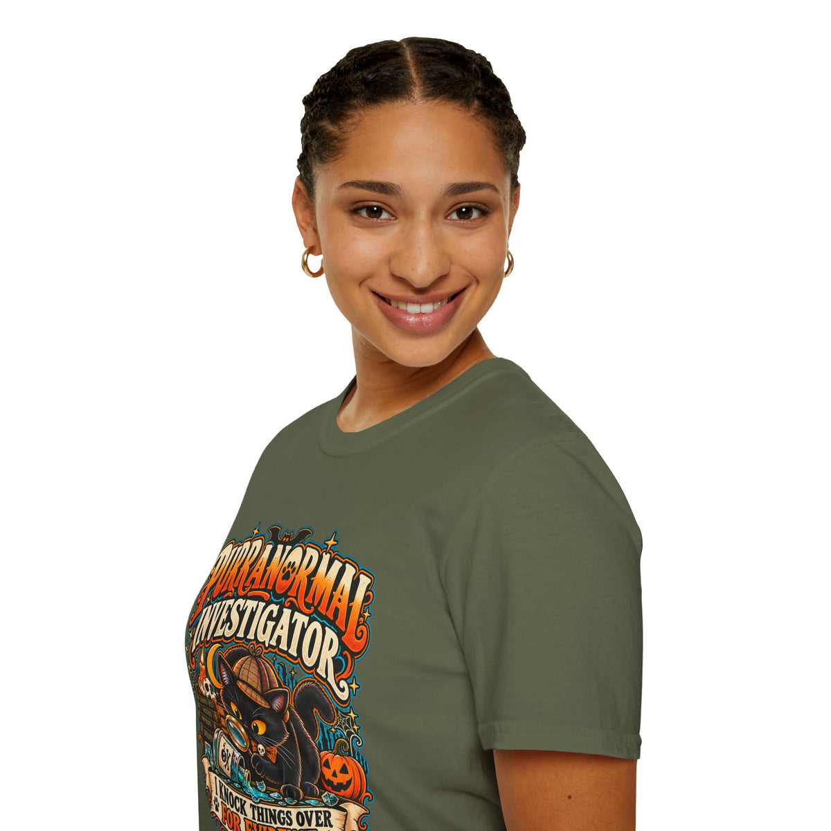 Purranormal Investigator T-Shirt — Funny Halloween Cat Tee (“I Knock Things Over for Evidence”)