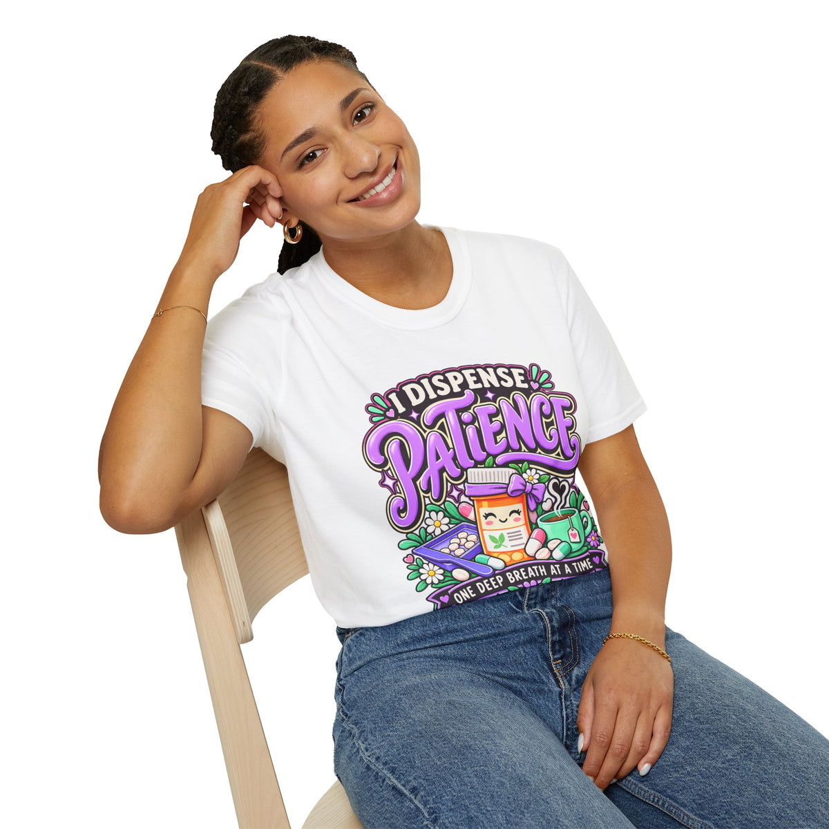 Patience Dispenser T-Shirt — “I Dispense Patience” Cute Pharmacy Cartoon Tee