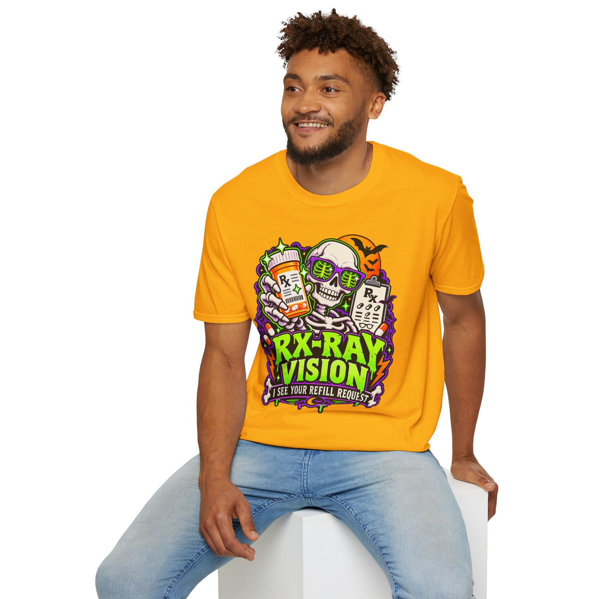 Rx-Ray Vision T-Shirt — Pharmacist Halloween Skull Prescription Tee
