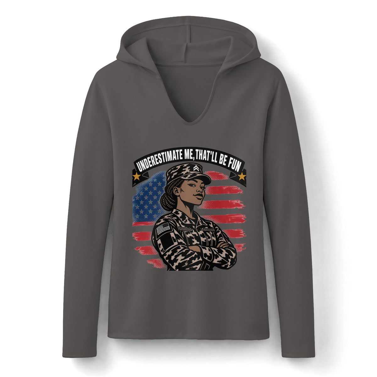 Women's Military Pride Long Sleeve Hoodie — "Underestimate Me, That'll Be Fun"