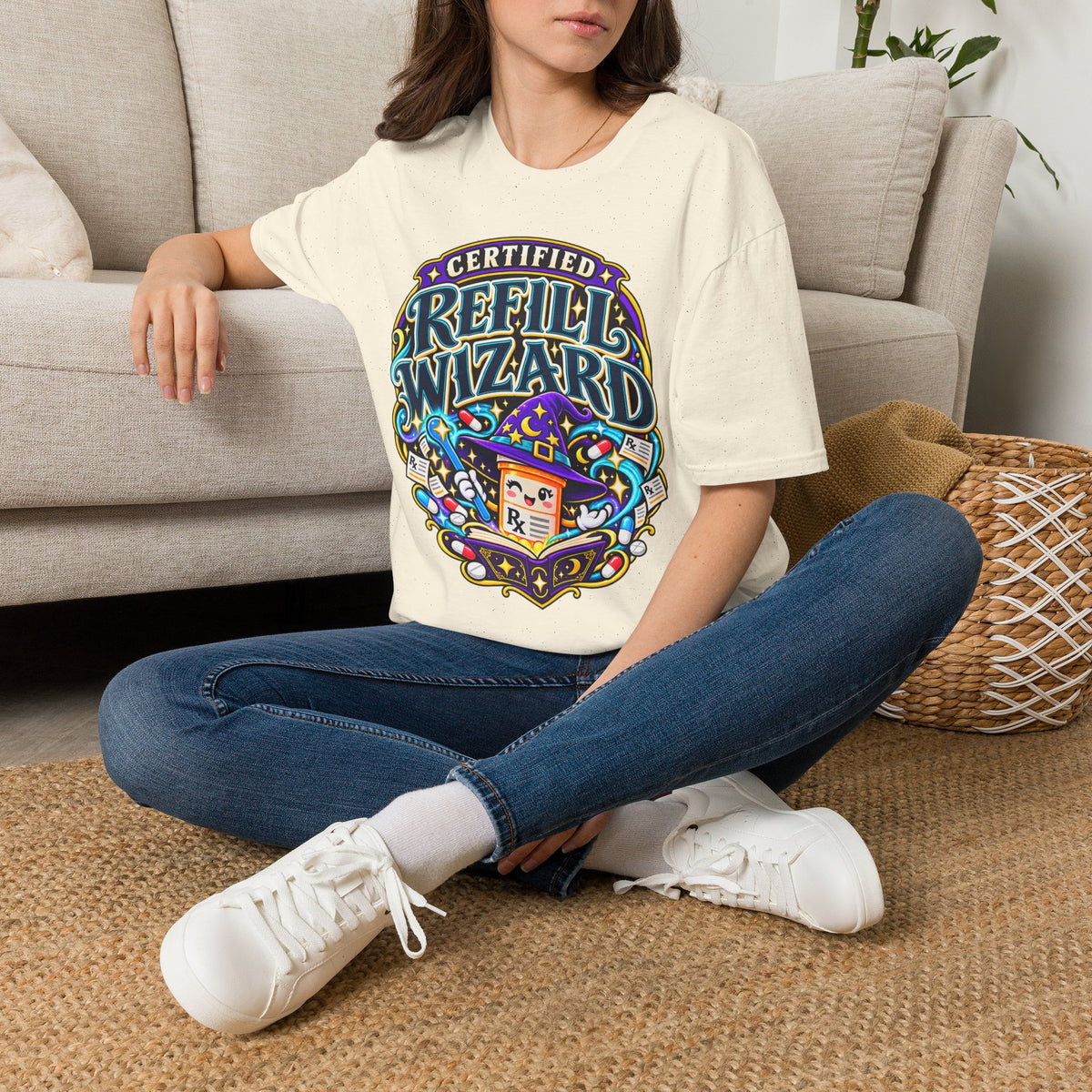 Certified Refill Wizard T-Shirt — Colorful Pharmacy/Tech Geek Graphic Tee