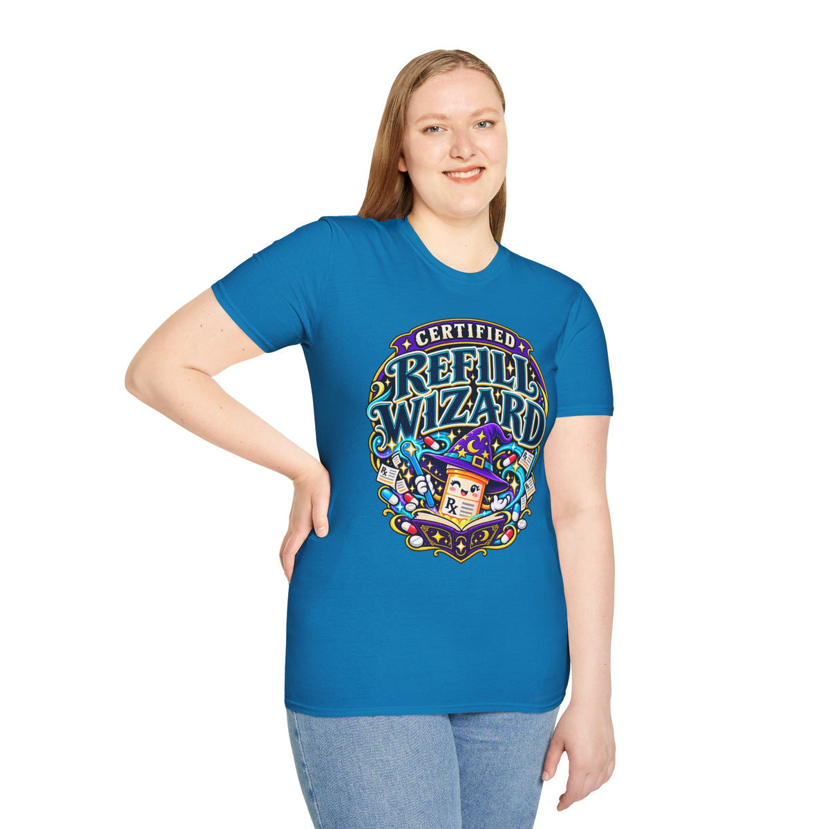 Certified Refill Wizard T-Shirt — Colorful Pharmacy/Tech Geek Graphic Tee