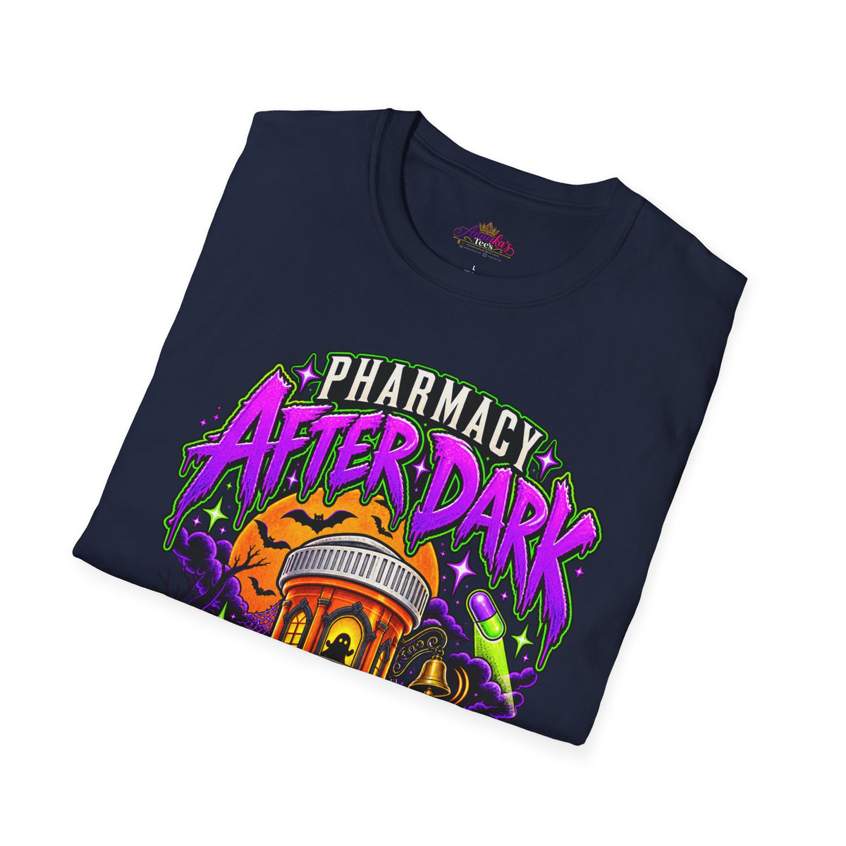 Pharmacy After Dark T-Shirt — 'The Refills Never Sleep' Halloween Pharmacy Tee