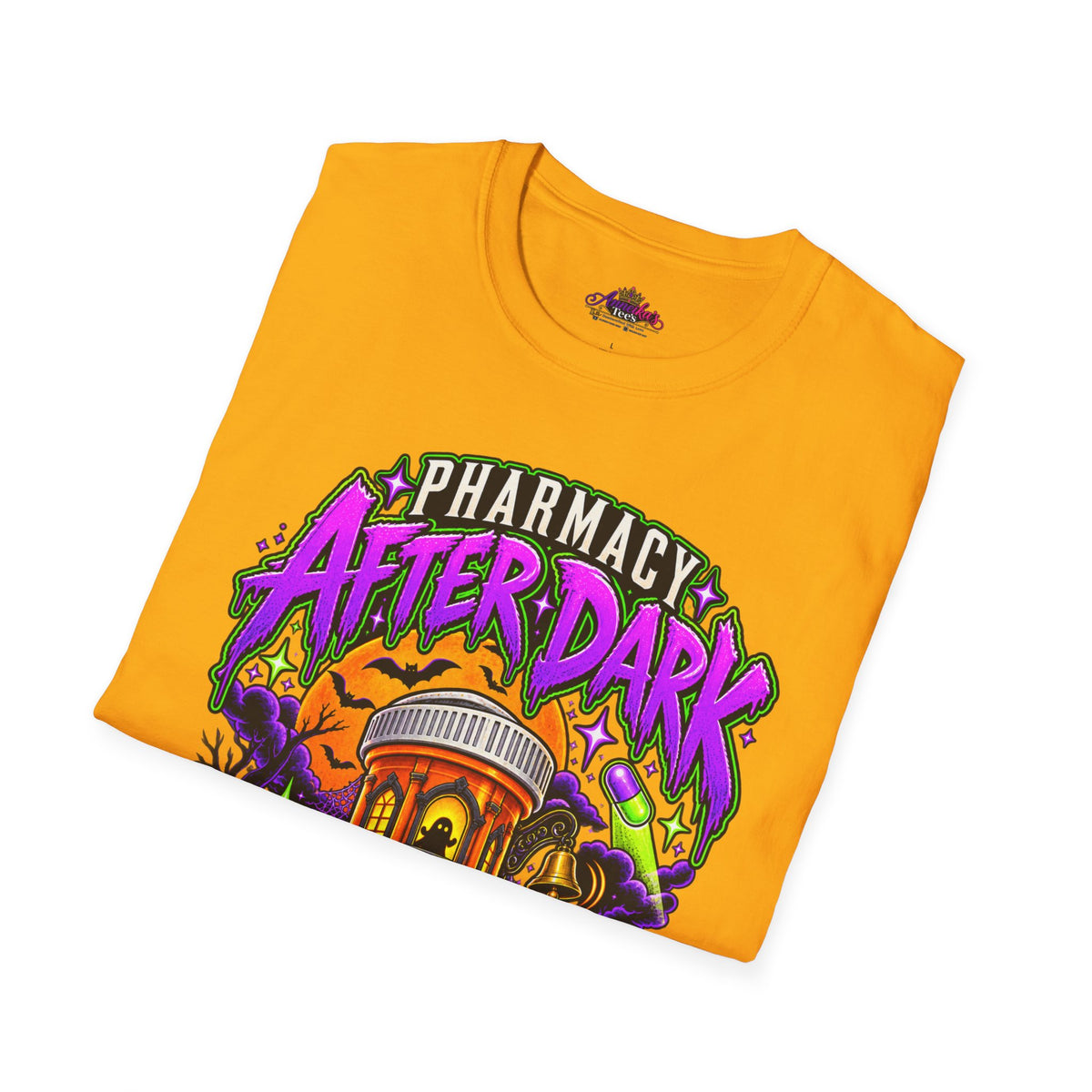 Pharmacy After Dark T-Shirt — 'The Refills Never Sleep' Halloween Pharmacy Tee