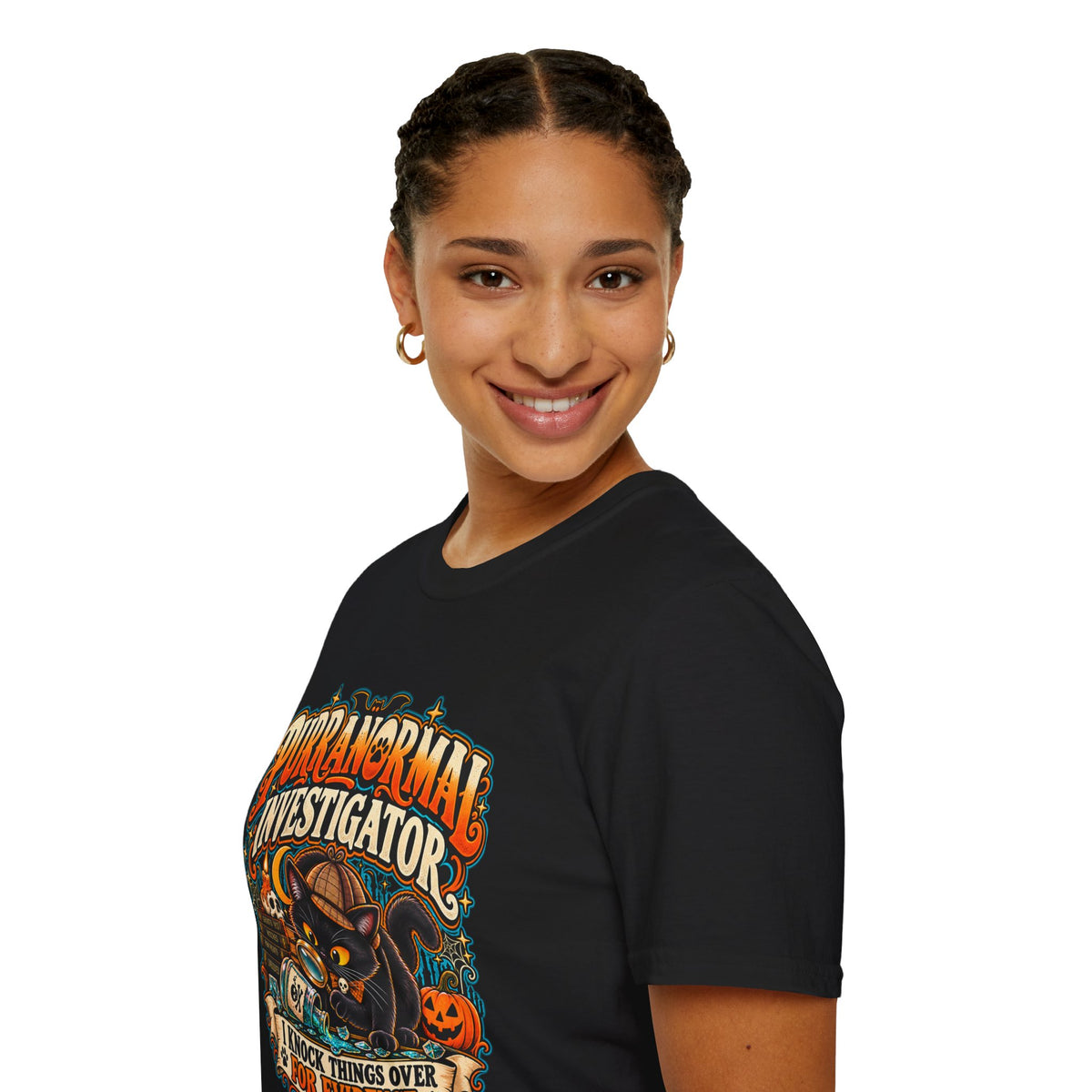 Purranormal Investigator T-Shirt — Funny Halloween Cat Tee (“I Knock Things Over for Evidence”)
