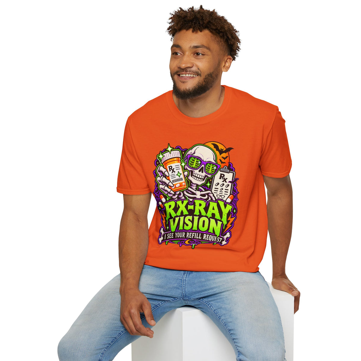 Rx-Ray Vision T-Shirt — Pharmacist Halloween Skull Prescription Tee