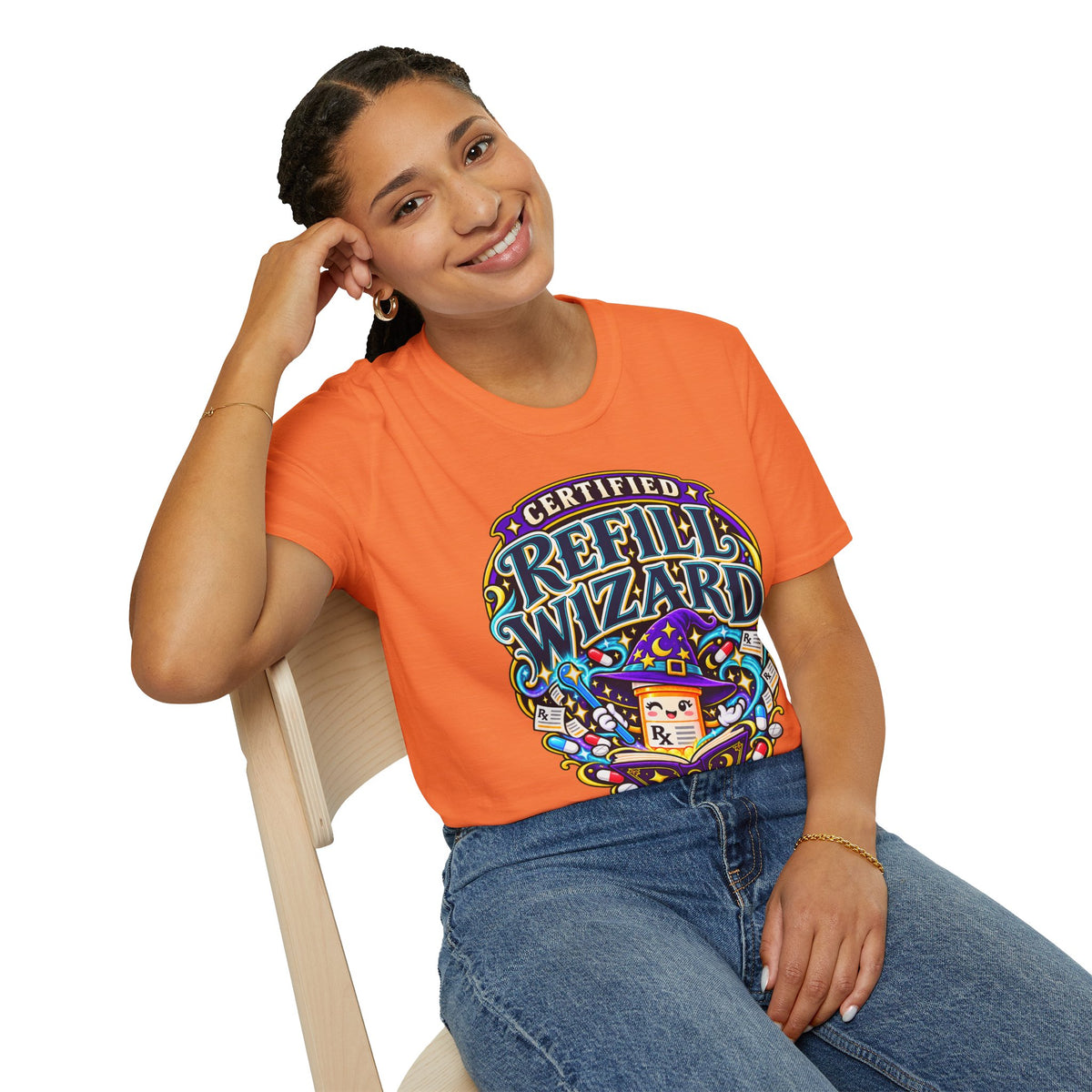Certified Refill Wizard T-Shirt — Colorful Pharmacy/Tech Geek Graphic Tee