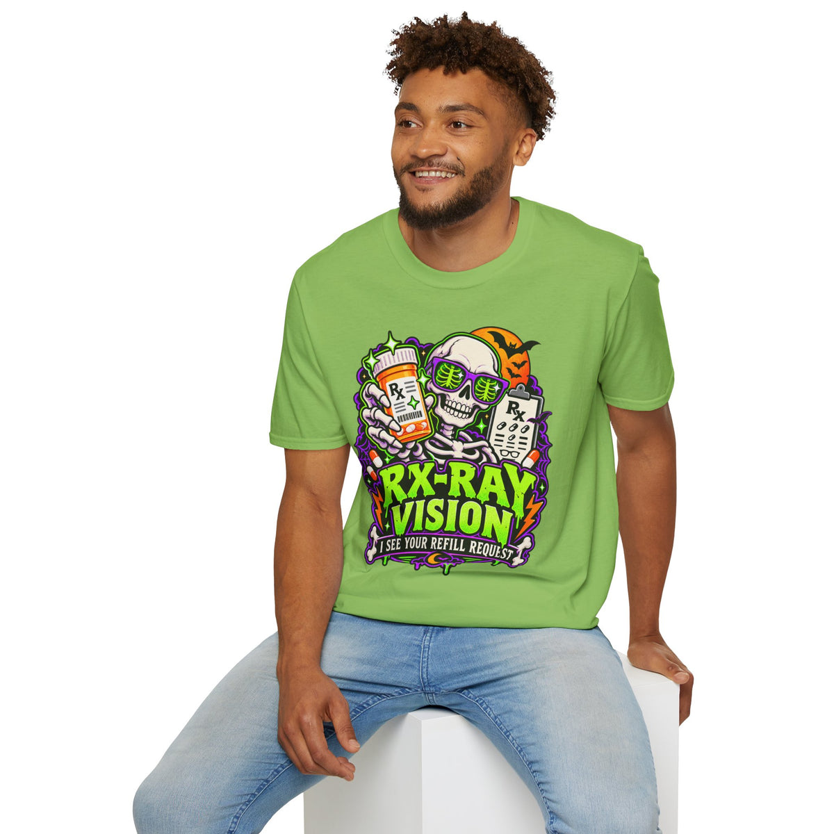 Rx-Ray Vision T-Shirt — Pharmacist Halloween Skull Prescription Tee