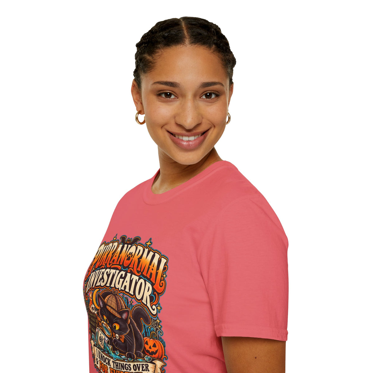 Purranormal Investigator T-Shirt — Funny Halloween Cat Tee (“I Knock Things Over for Evidence”)