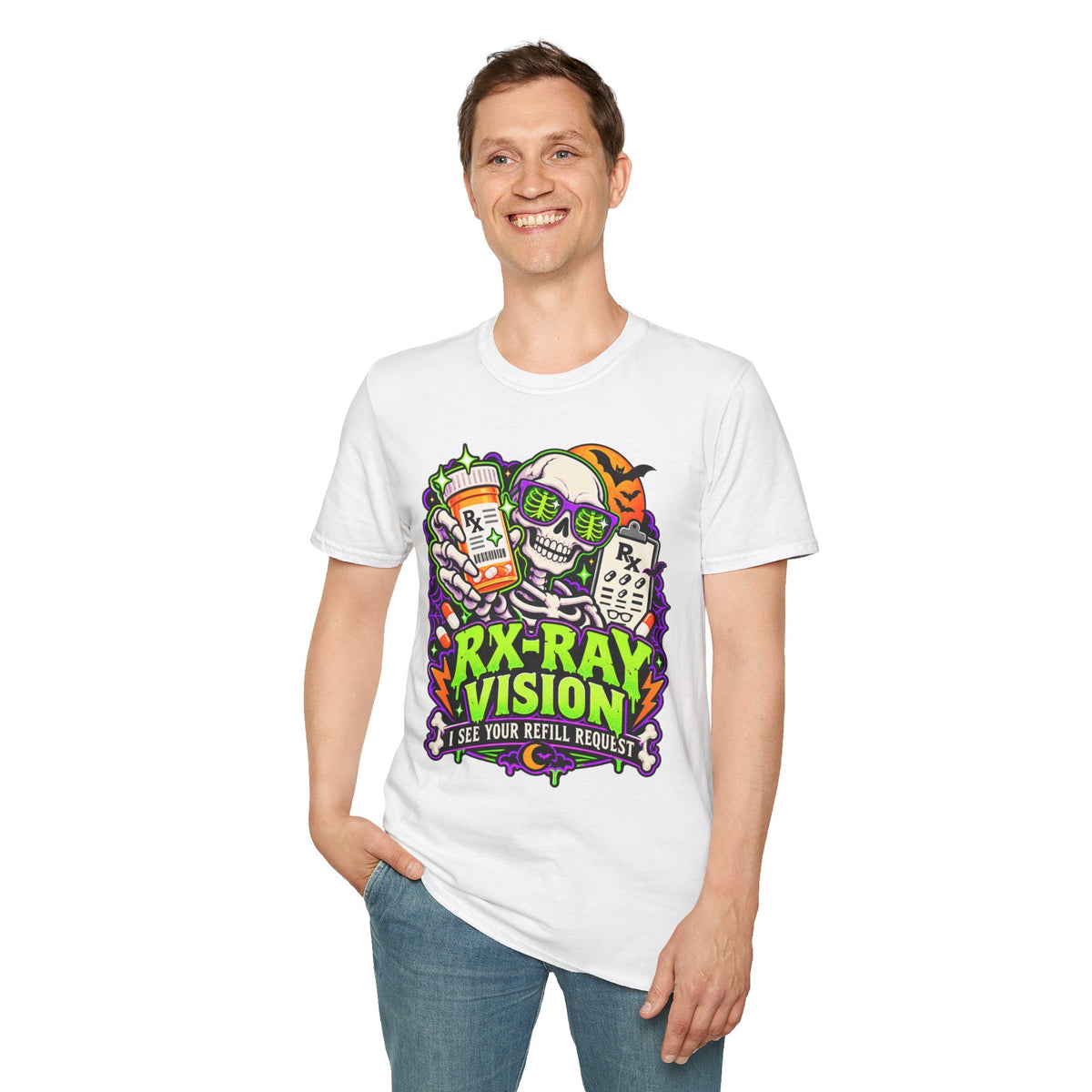Rx-Ray Vision T-Shirt — Pharmacist Halloween Skull Prescription Tee