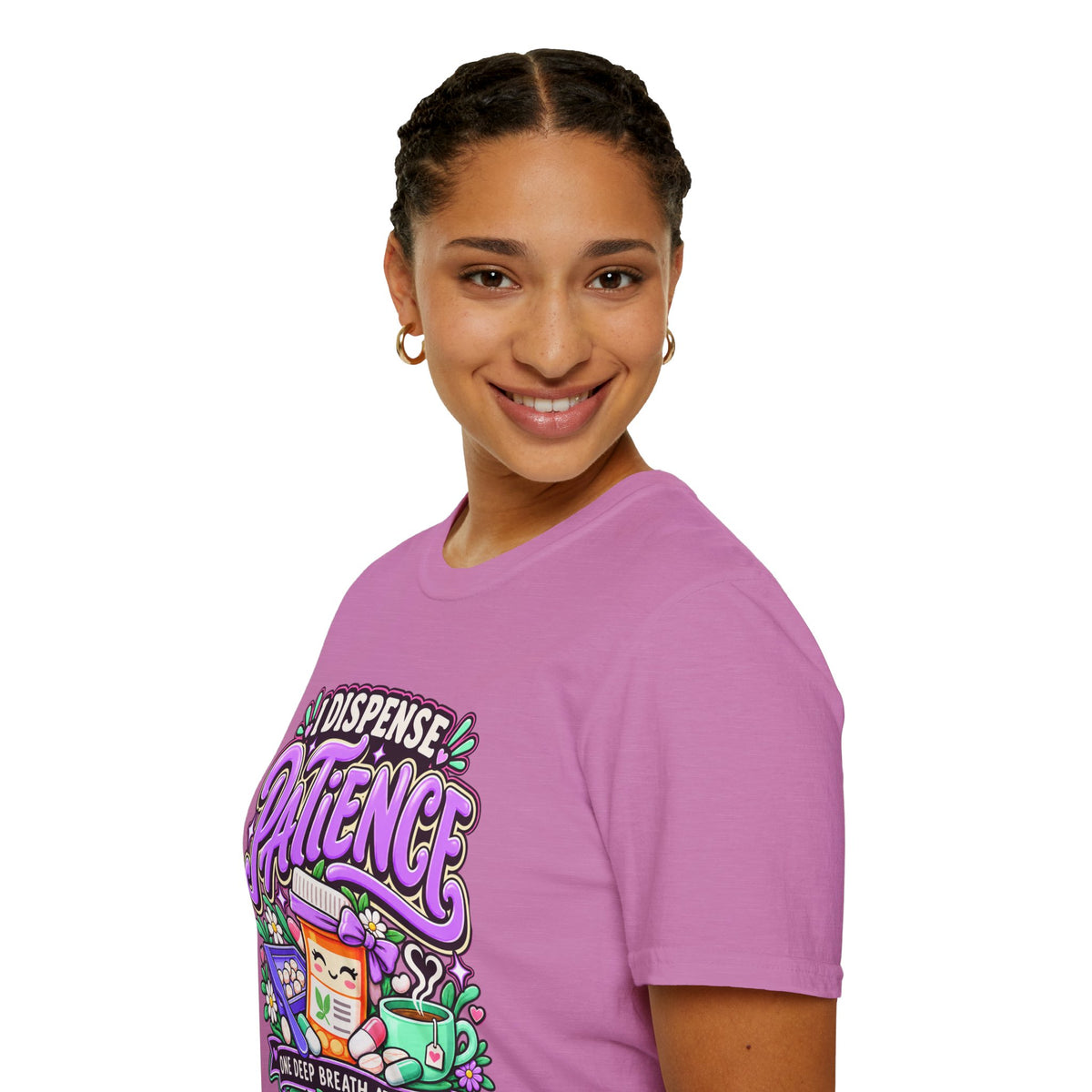 Patience Dispenser T-Shirt — “I Dispense Patience” Cute Pharmacy Cartoon Tee