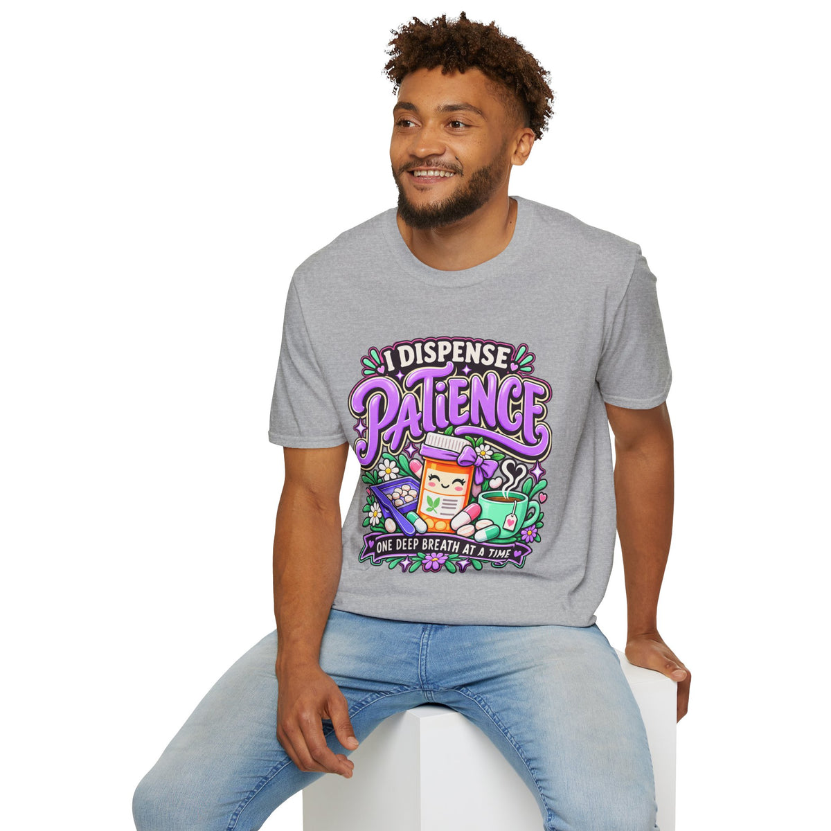 Patience Dispenser T-Shirt — “I Dispense Patience” Cute Pharmacy Cartoon Tee