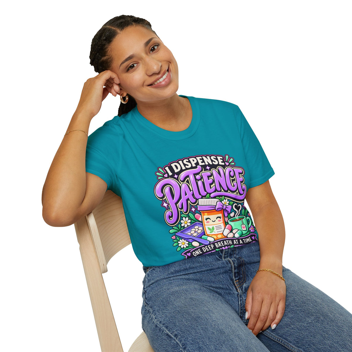 Patience Dispenser T-Shirt — “I Dispense Patience” Cute Pharmacy Cartoon Tee