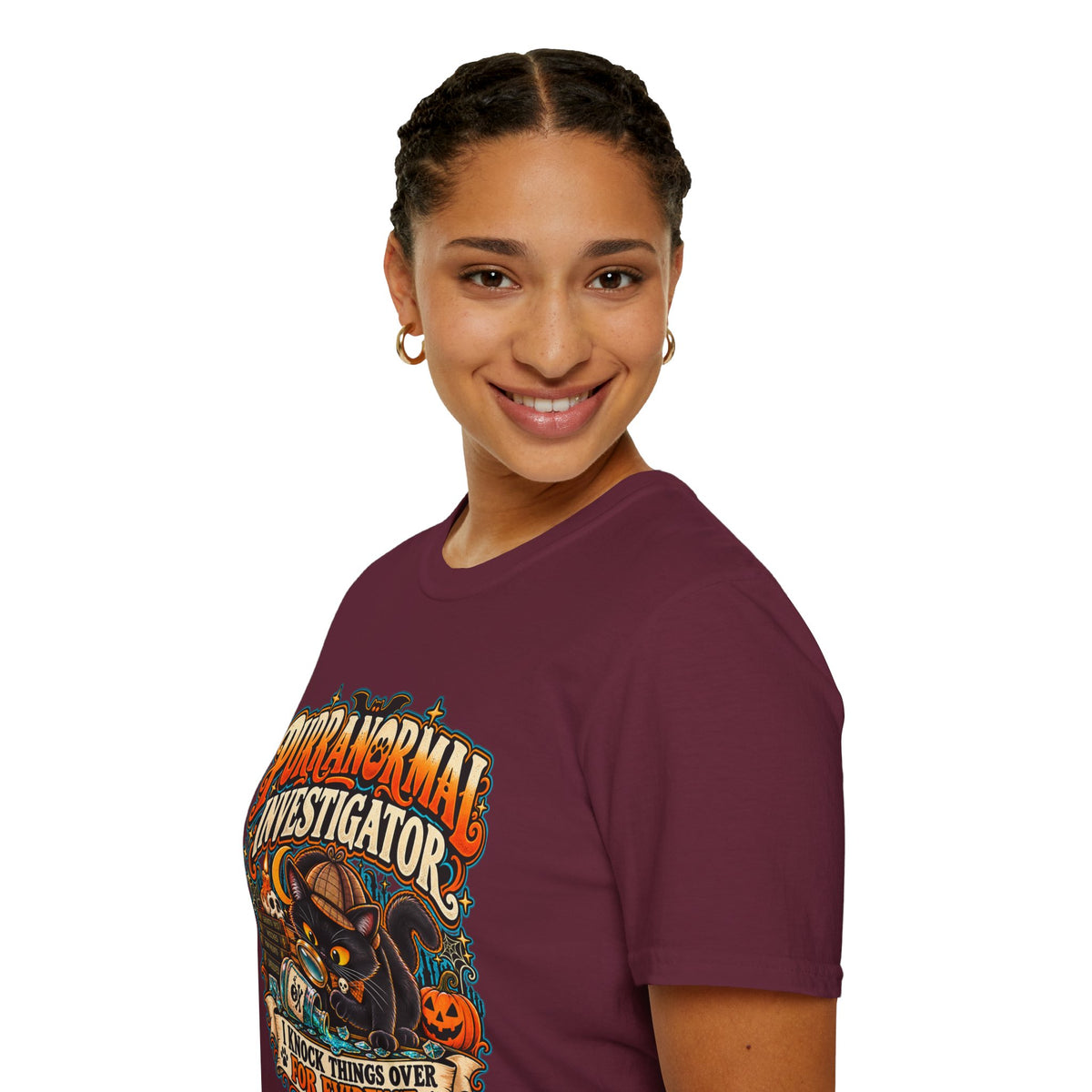 Purranormal Investigator T-Shirt — Funny Halloween Cat Tee (“I Knock Things Over for Evidence”)